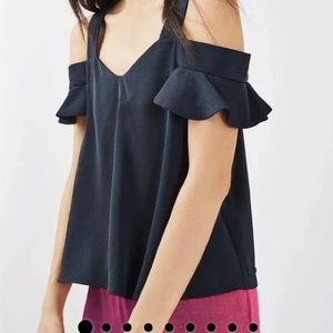 Topshop Navy cold shoulder Bardot blouse. Size 4. NWT